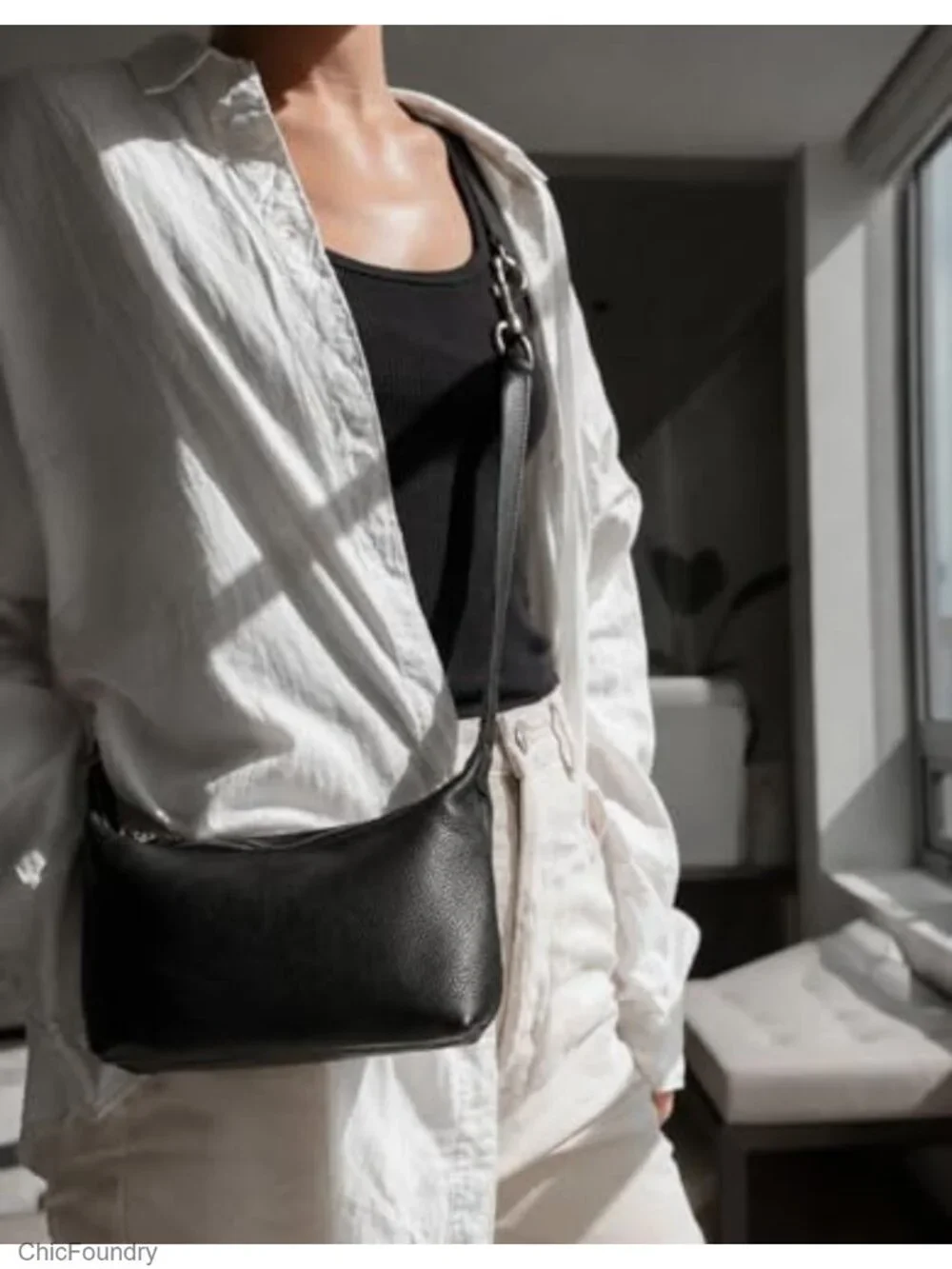 Genuine Leather Minimalist Hobo Bag, Soft Crossbody Purse